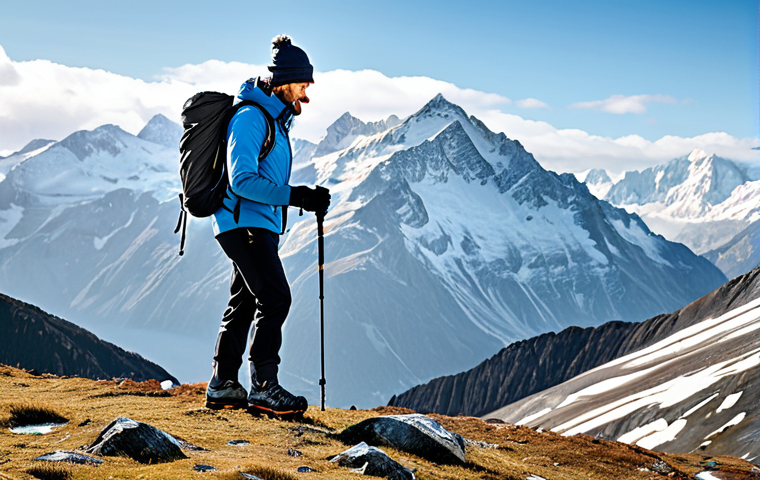 ** "A warmly dressed hiker in a mountain landscape, wearing a waterproof jacket, fleece mid-layer, and comfortable hiking boots. The background shows snow-capped peaks. The hiker is wearing a beanie and gloves, carrying trekking poles. safe for work, appropriate content, fully clothed, professional photography, perfect anatomy, natural proportions, family-friendly, high quality." **