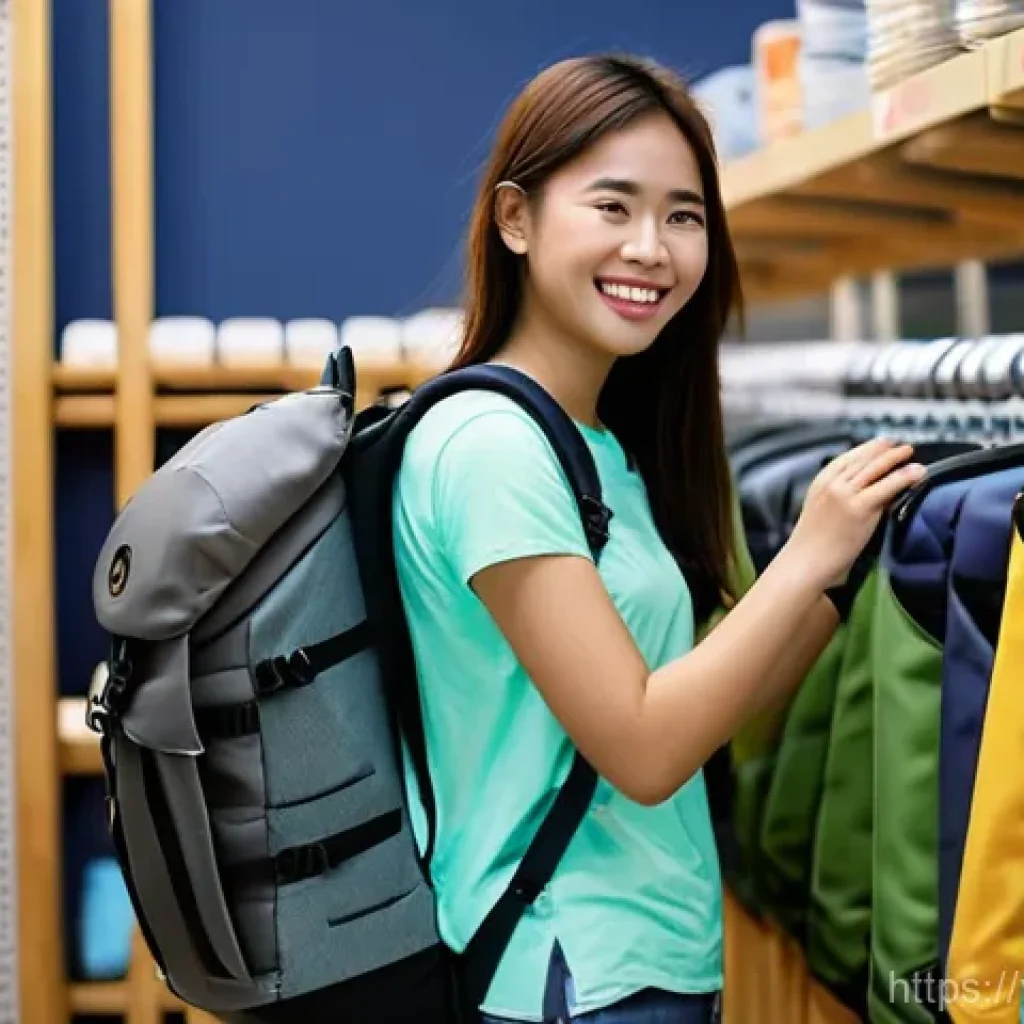 미니멀 캠핑을 위한 배낭 추천 - **Backpack Fitting for a Vietnamese Adventurer:** A cheerful young Vietnamese woman, in her early tw...