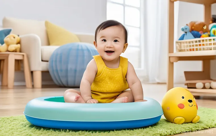 유소년용 스포츠 장비 추천 - **Prompt:** A cheerful toddler, around 18 months old, wearing a clean, colorful diaper and a cute ye...