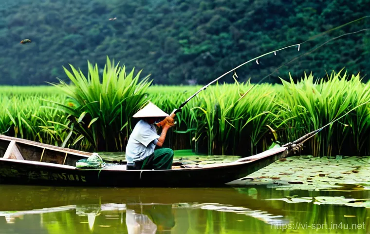 낚시 릴 가이드와 추천 모델 - **Dynamic Lure Casting with Advanced Guides** A Vietnamese male angler, approximately 25-35 year...