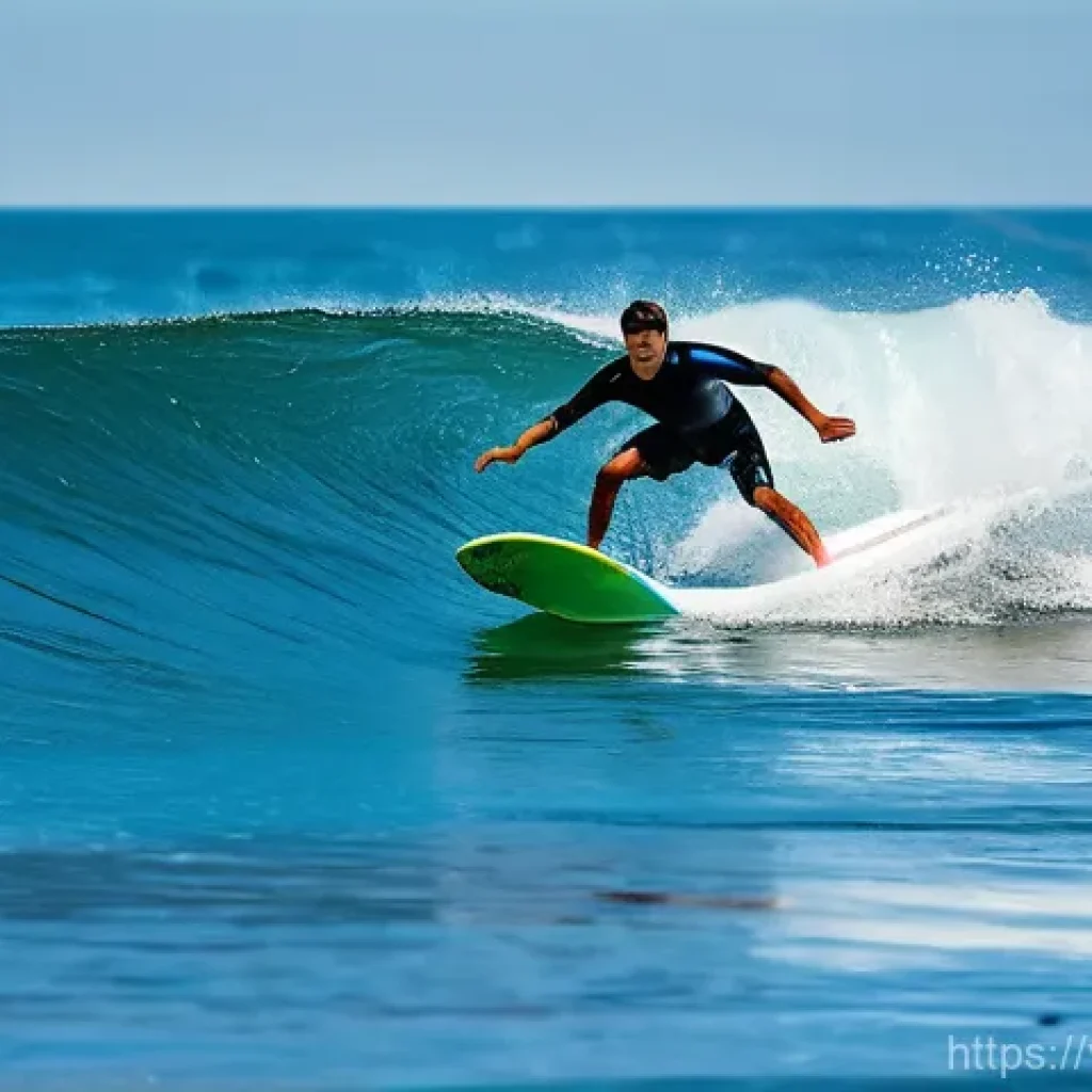 서핑 리쉬코드 길이 선택 - **Surfboard Leash for Different Wave Conditions and Board Types:** An athletic male surfer, in h...