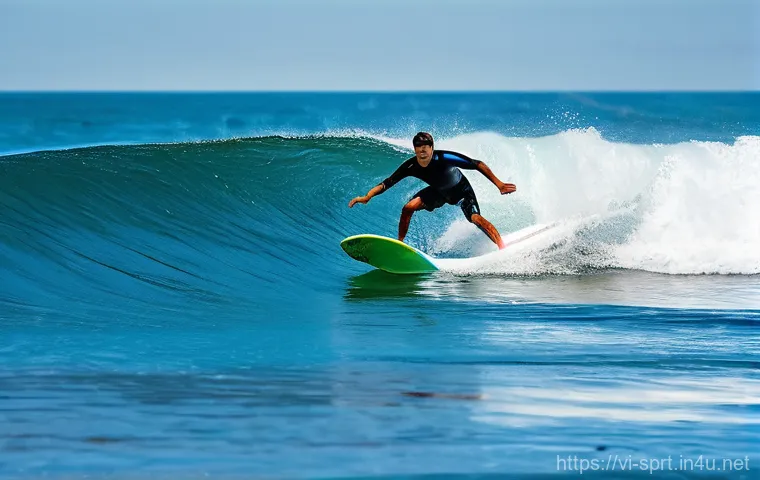 서핑 리쉬코드 길이 선택 - **Surfboard Leash for Different Wave Conditions and Board Types:** An athletic male surfer, in h...