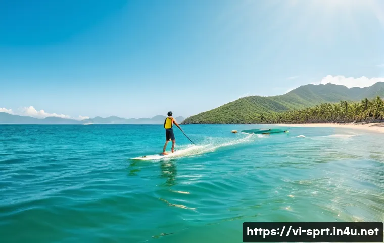 전동 서핑보드의 작동 원리 - **Prompt 1: Joyful Glide on Vietnamese Waters** A vibrant, cinematic shot of a young adult (male...