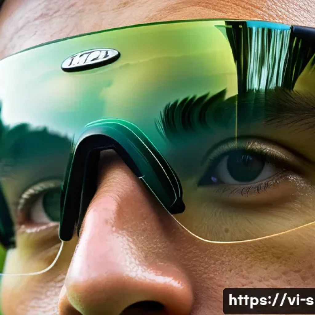 브랜드별 고글 김서림 방지 성능 - A close-up image of a high-tech sports goggle designed for outdoor activities in Vietnam, featuring ...