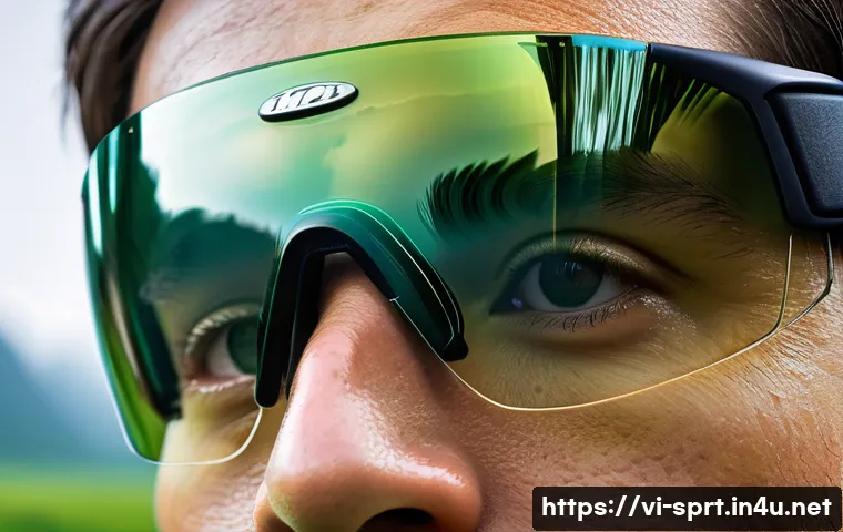 브랜드별 고글 김서림 방지 성능 - A close-up image of a high-tech sports goggle designed for outdoor activities in Vietnam, featuring ...